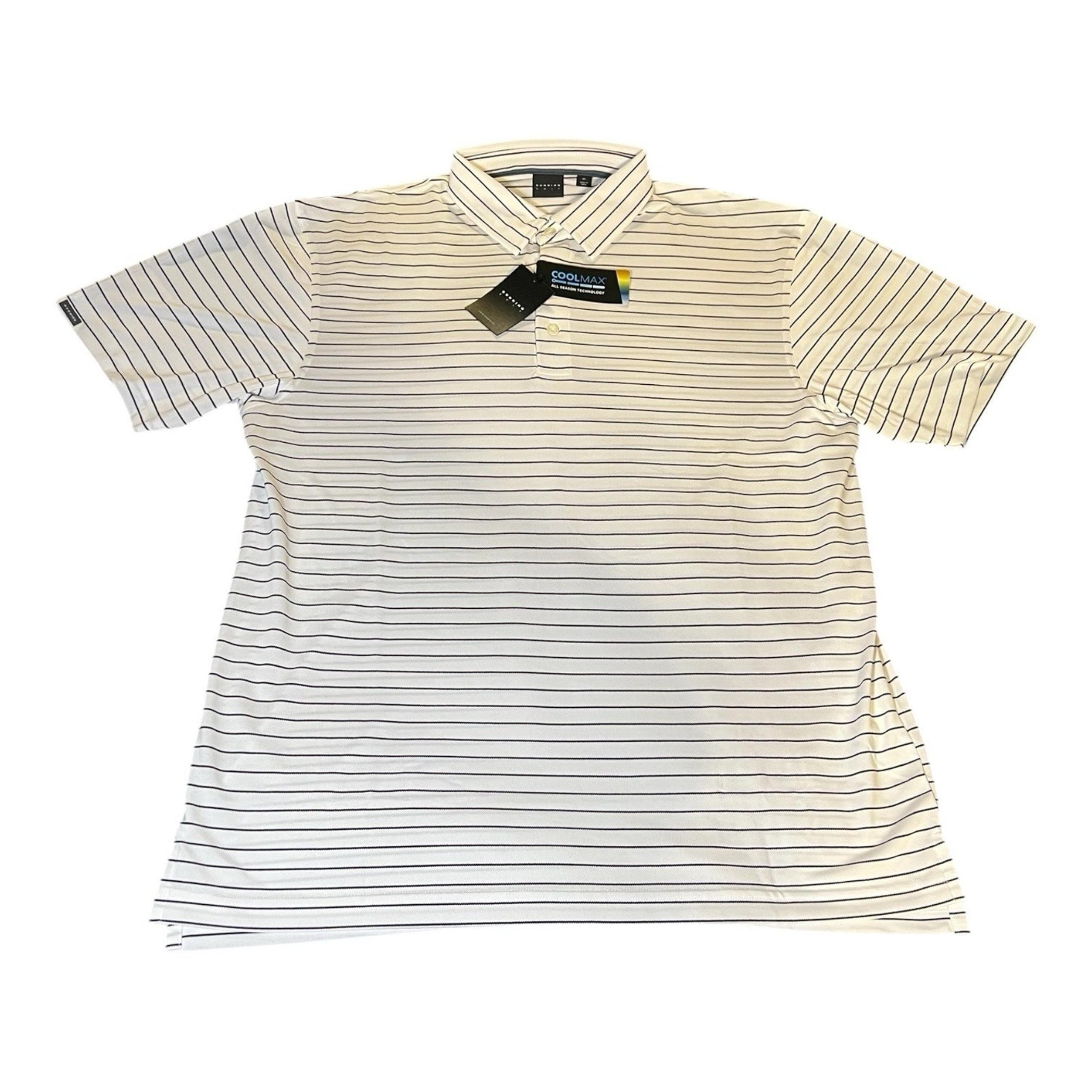 NWT Dunning Golf Performance Mens White Black Stripe Polo Shirt Coolmax Size XL