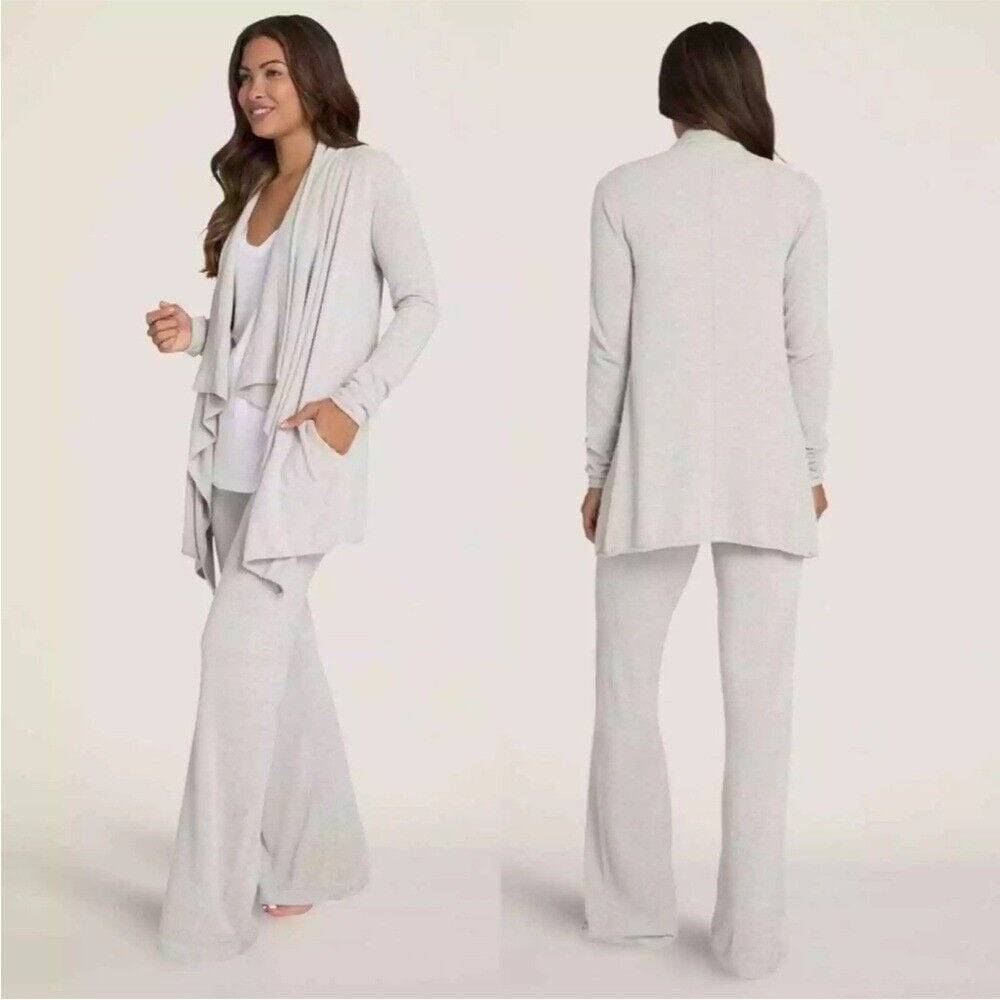 Barefoot Dreams CozyChic Ultra Lite High Low Waterfall Open Cardigan Sz L/XL