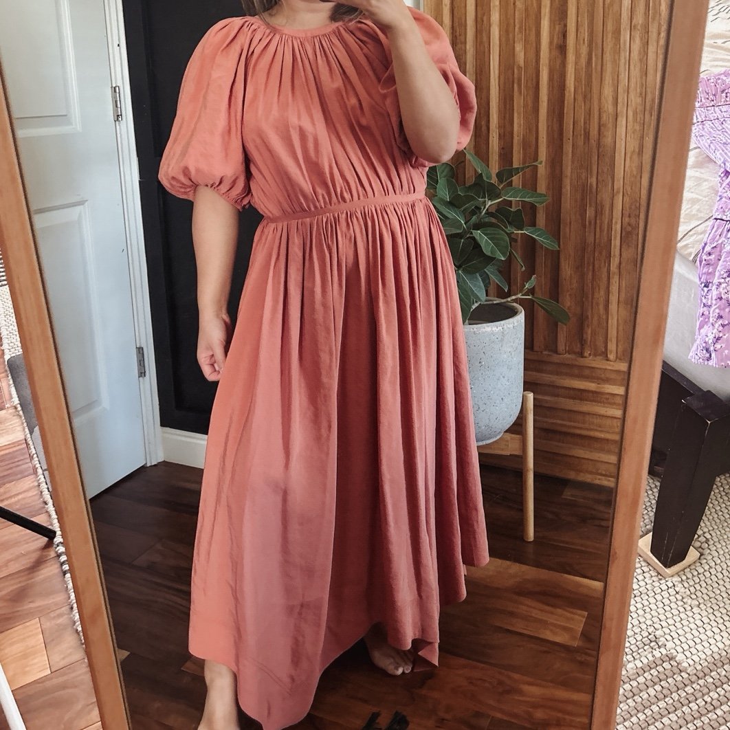 ULLA JOHNSON Terracotta Cotton Puff Sleeve Maxi Dress. Size 4