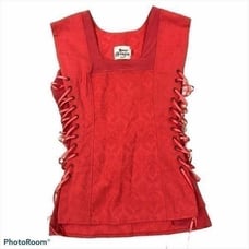 Design Aragon Jacquard Coral Lace Up Blouse Small