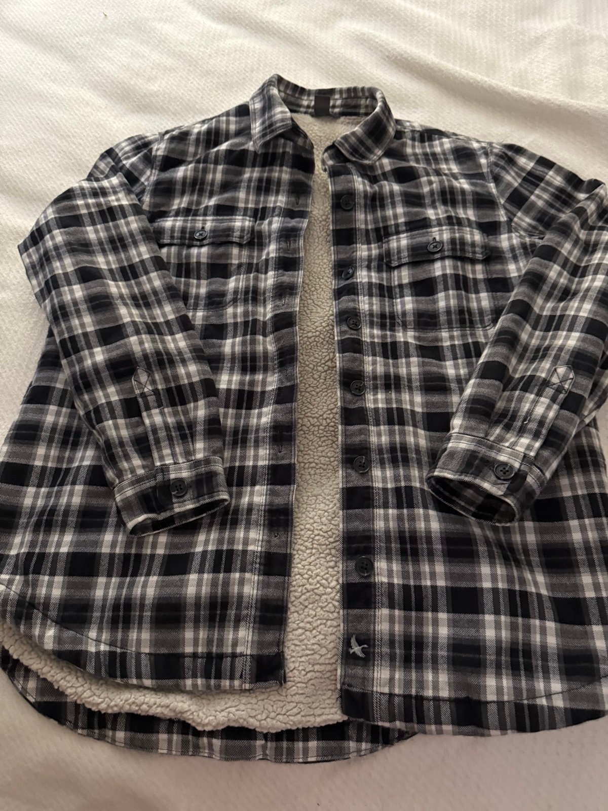 Eddie Bauer Mens Size Small Sherpa lined plaid flannel Shacket jacket