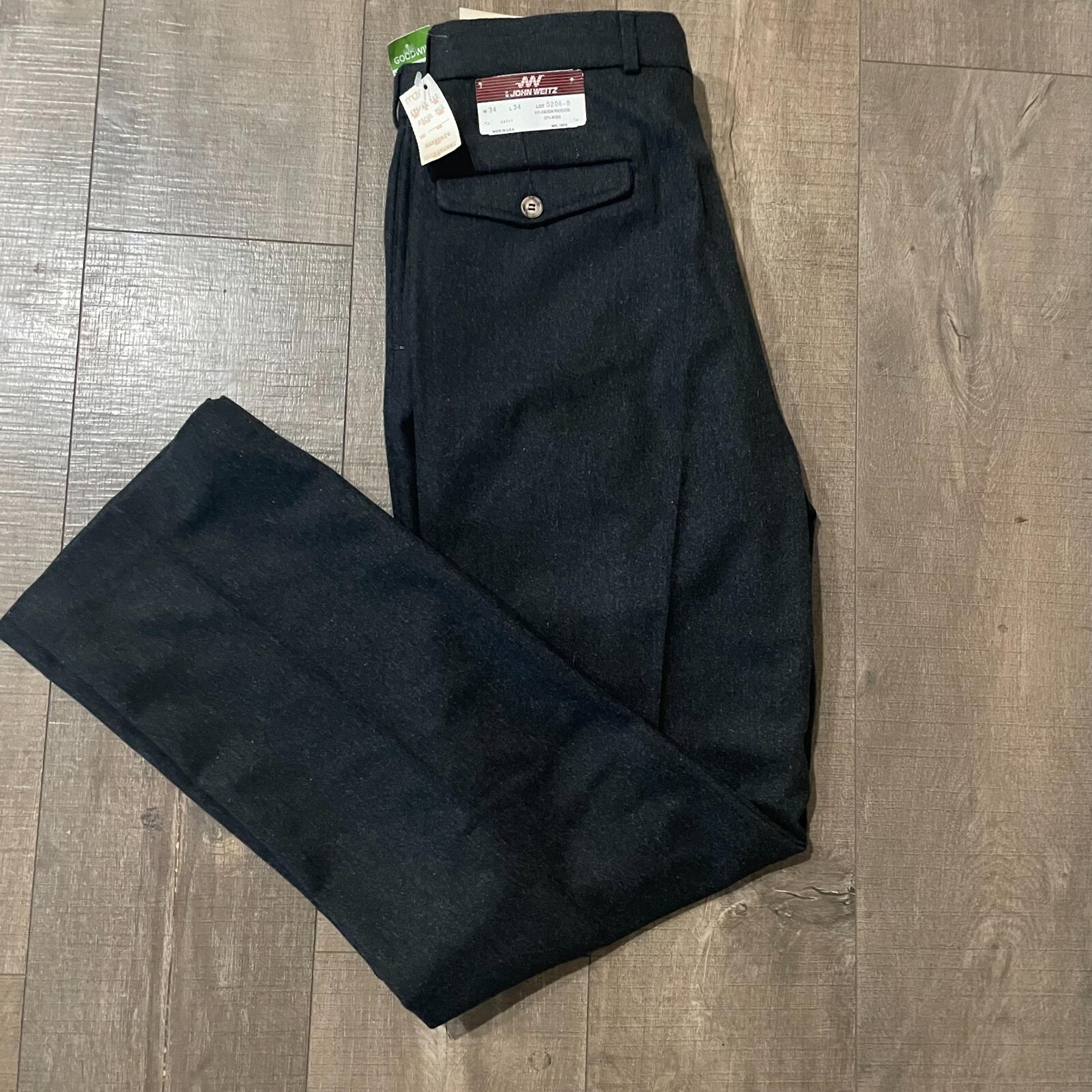 NWT Vintage John Weitz Men Wool Dress Pants Dark Gray 34W x 34L Made in USA 1970