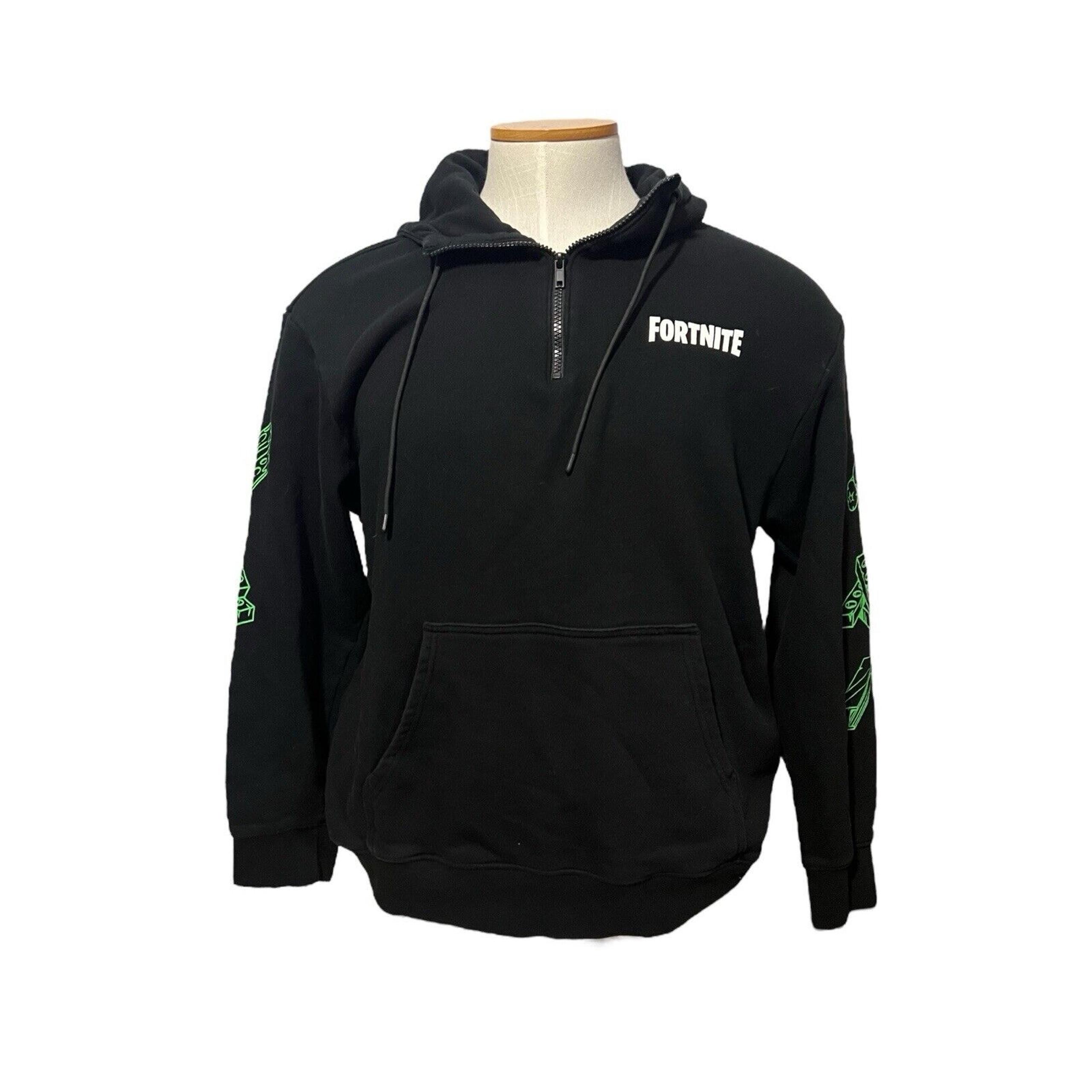 H&M Fortnite Men's L Black Hoodie Relaxed Fit Llama Sweatshirt Gamer 1/4 zip