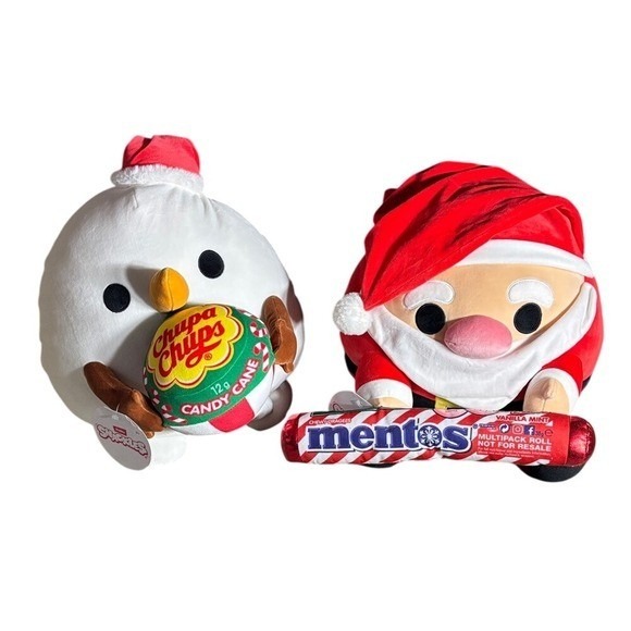 Snackles Christmas Stuffed Plush Santa w/Mentos & ChupaChups Snowman Lot 14 NEW