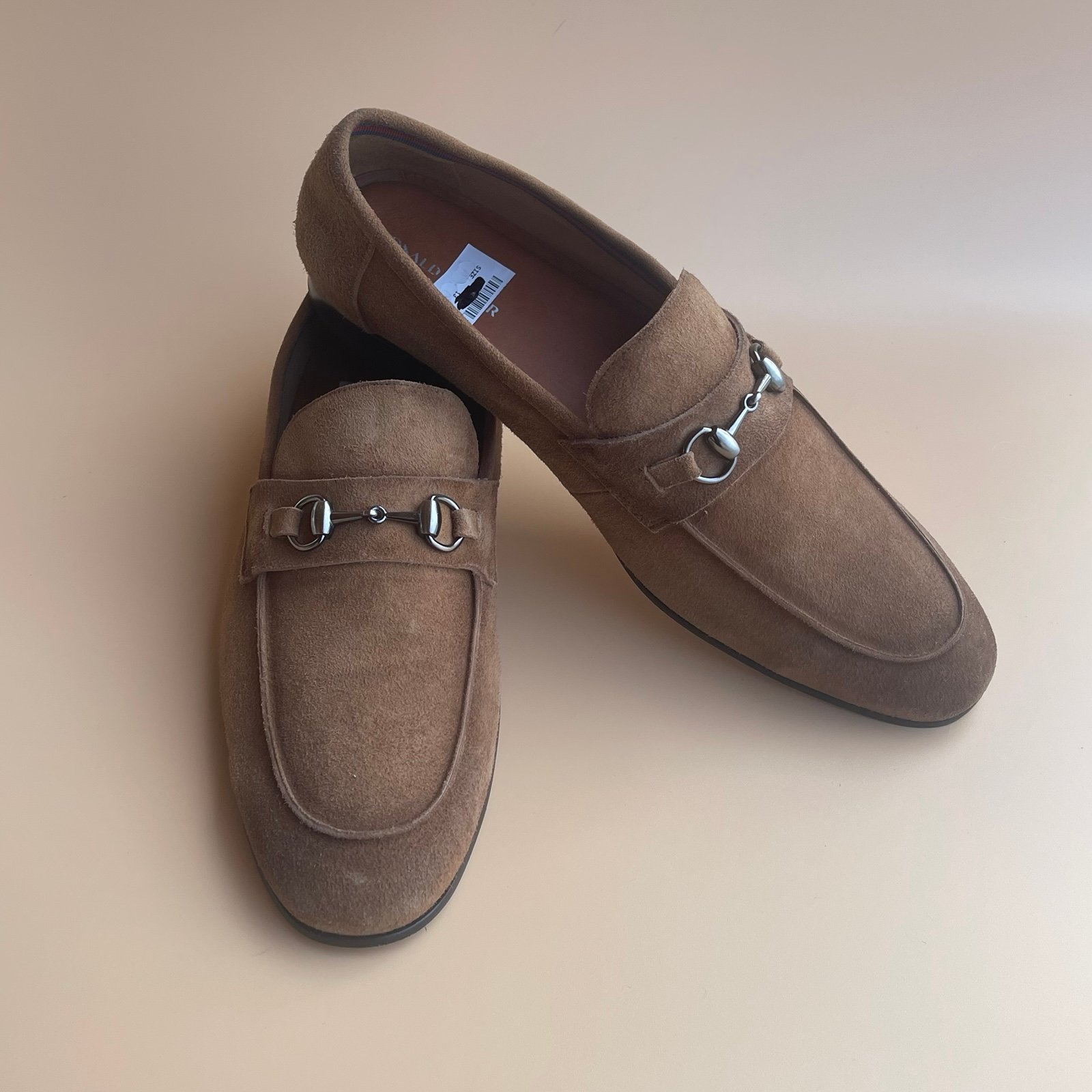 Donald Pliner Suede Horse Bit Tobacco Tan Loafer SZ 13 MSRP 295