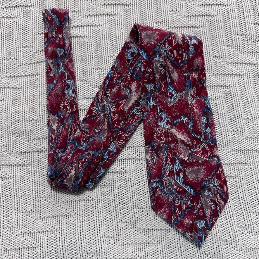 Vintage 80s Oleg Cassini red abstract silk tie