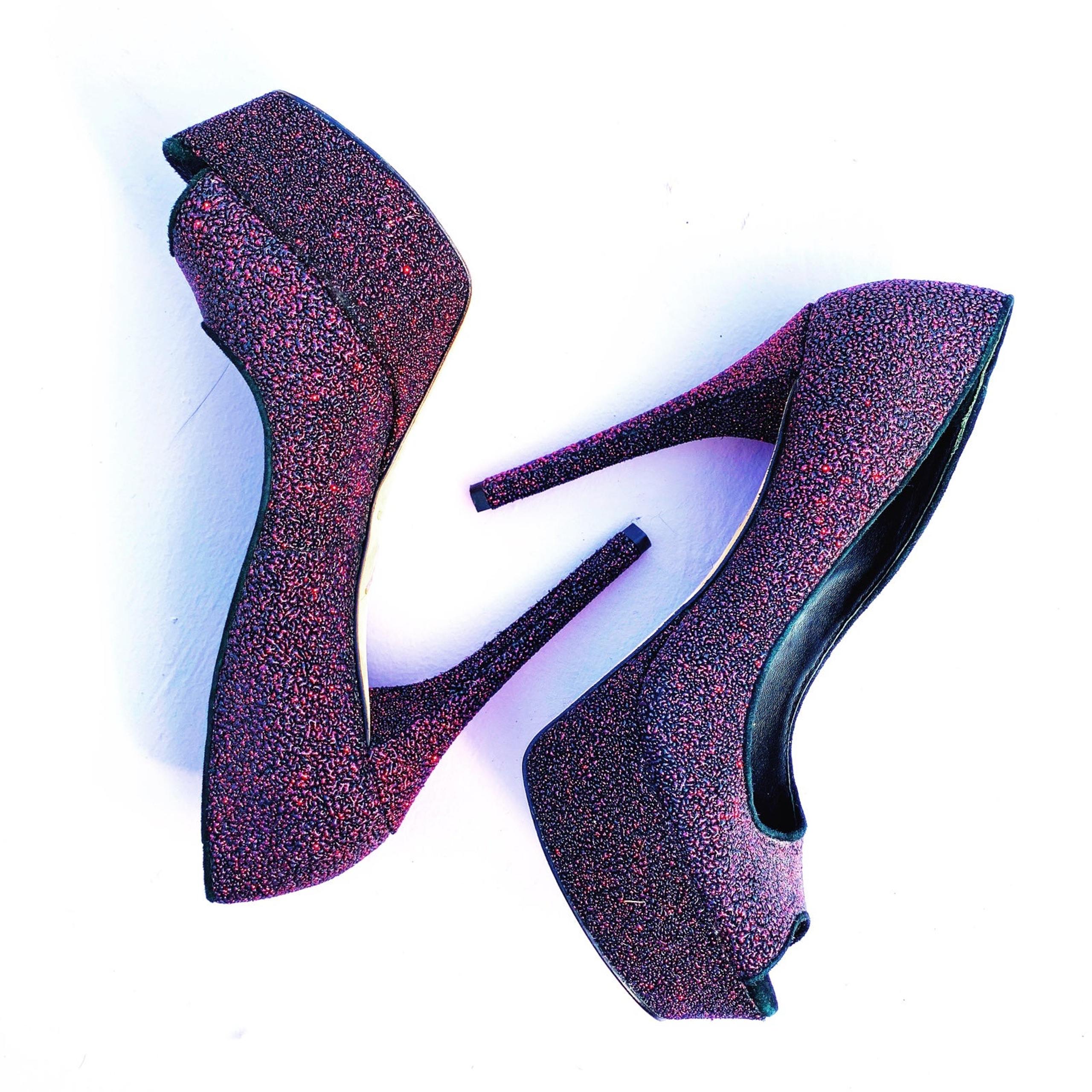 B BRIAN ATWOOD super high heels platform glitter sparkle peep toe pumps 7.5