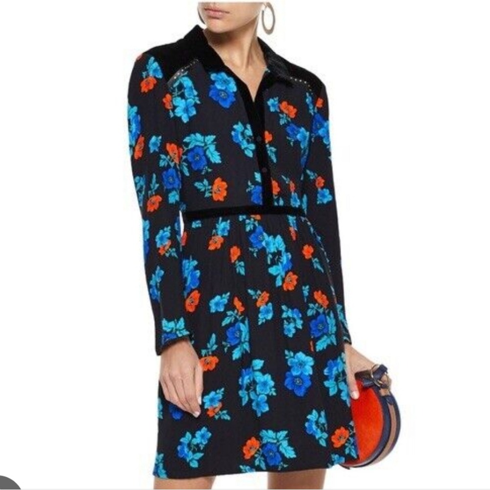 Maje floral velvet-trim dress