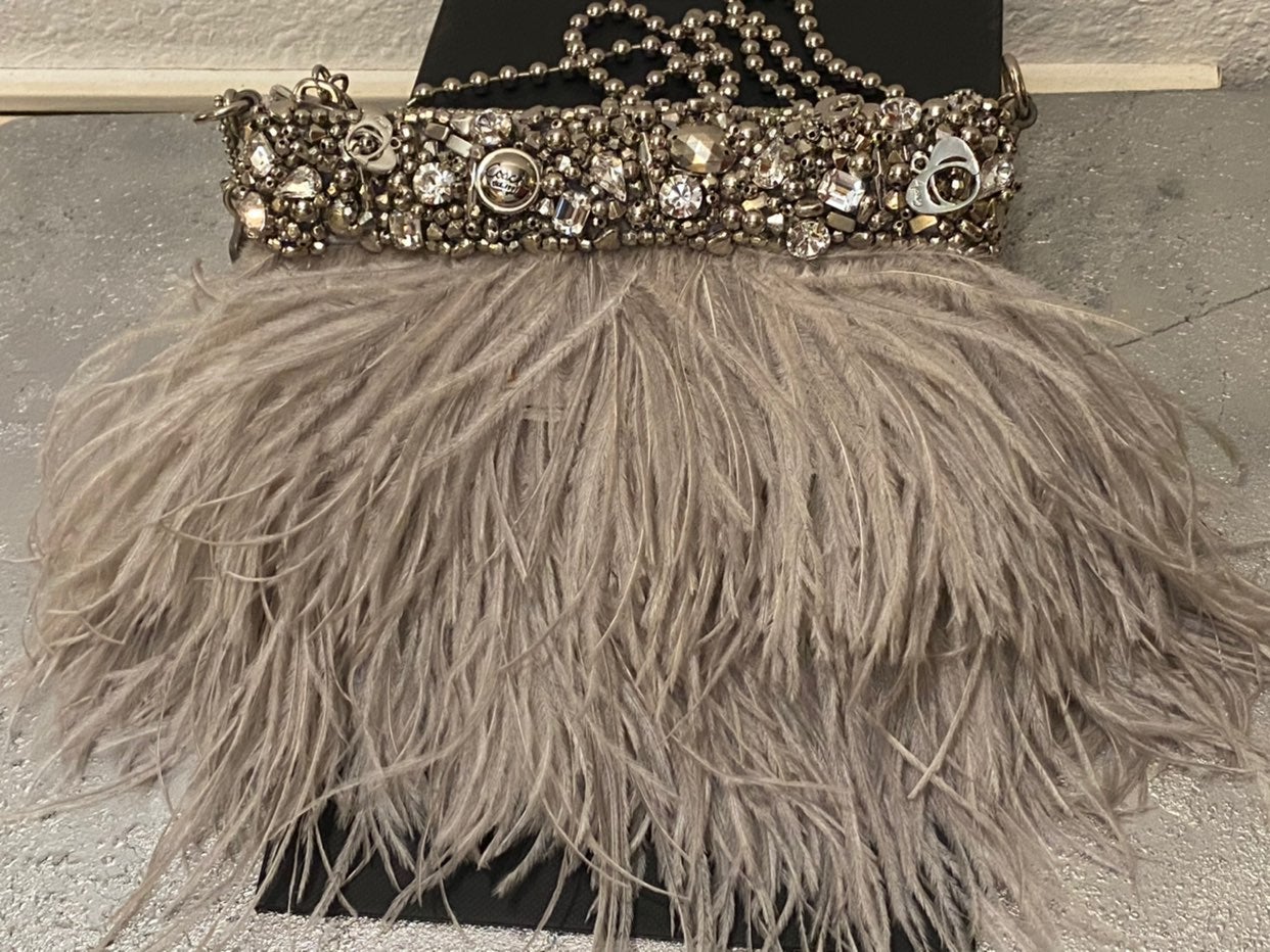 RARE Poppy Ostrich Feather Party Purse