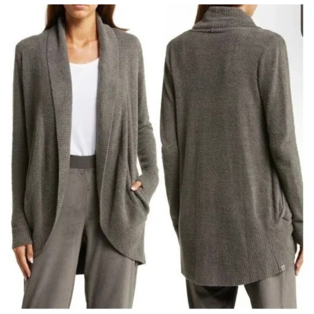 Barefoot Dreams Womens dark gray long cardigan sweater w pockets Size M