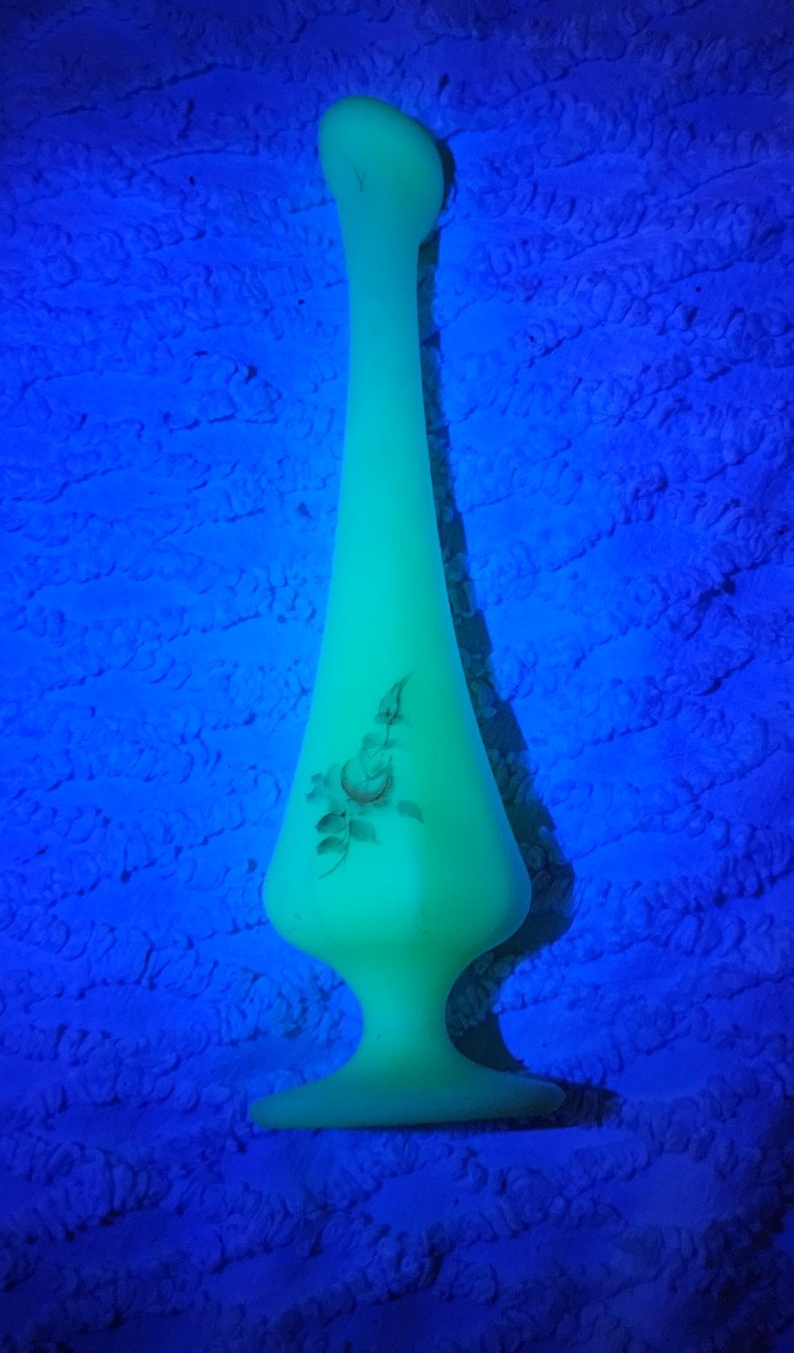 Fenton uranium glass vase hand painted and signed