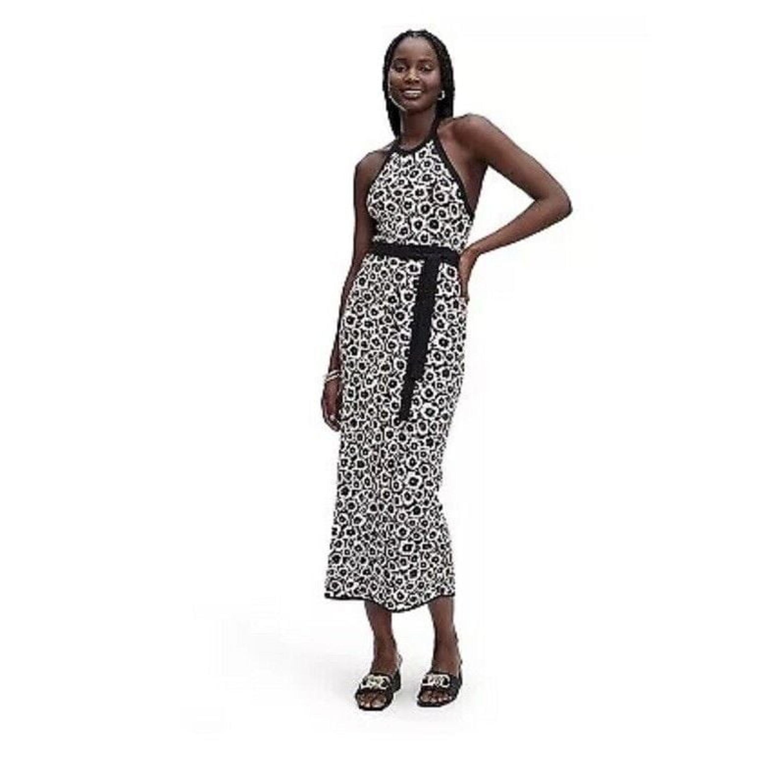 Women's Halter Tie Neck Neutral Poppy Sweaterknit Midi Dress - DVF M