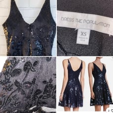 Dress The Population 250 Morgan Black Sequin V Lace Cocktail Dresss XS 0-2 EUC
