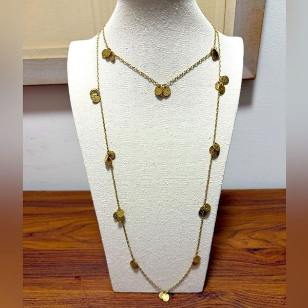 Charles & Ron Signed Gold Plated 2 Tiered Necklace with Hammered Circles & Clasp