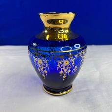 1 Blue Vecchia Murano Art Glass Vases - 5” tall - 24k gold leaf
