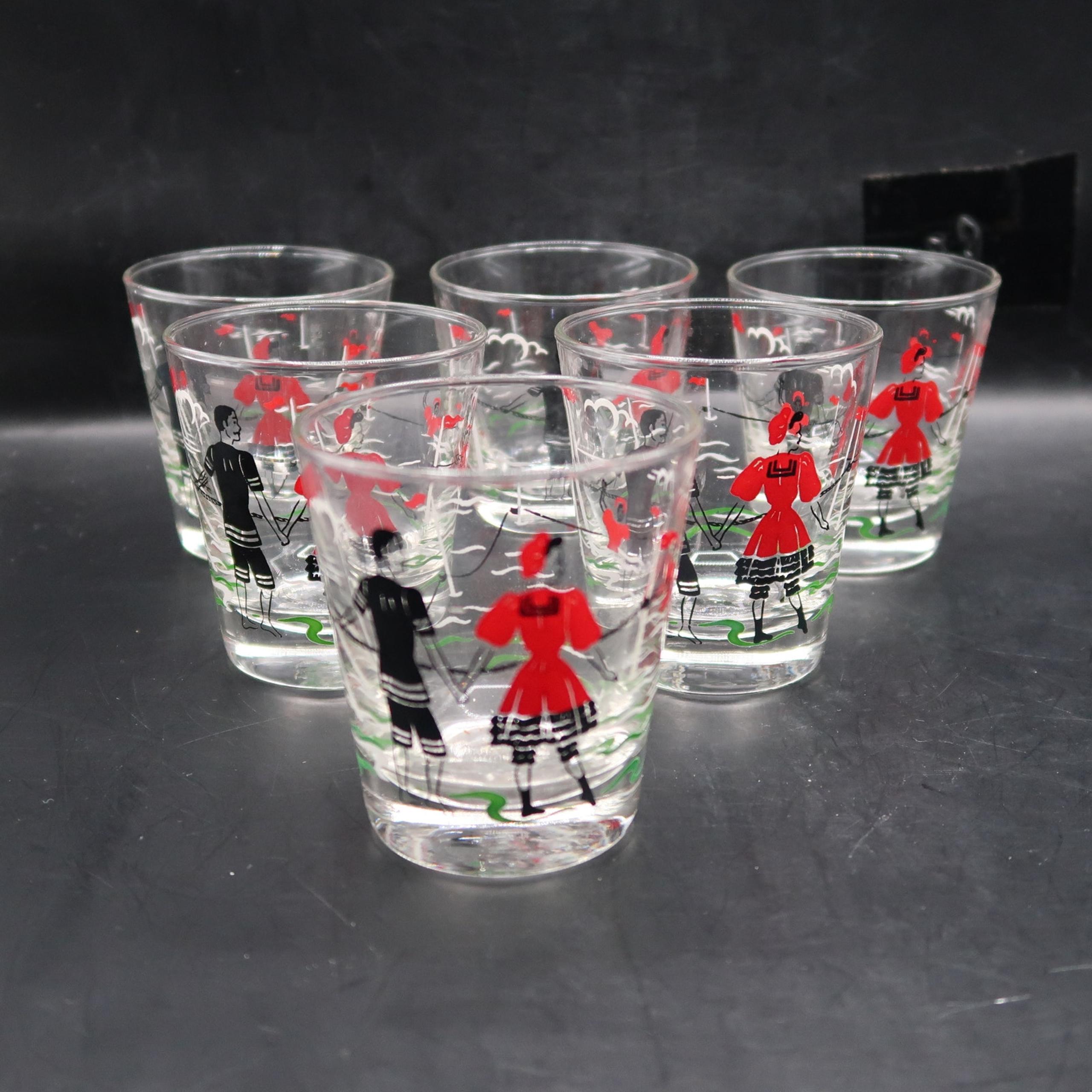 Libbey Old Fashion Glass Set of 6 Gay 90s Swimmers LRS248 Vintage Rocks Lowball