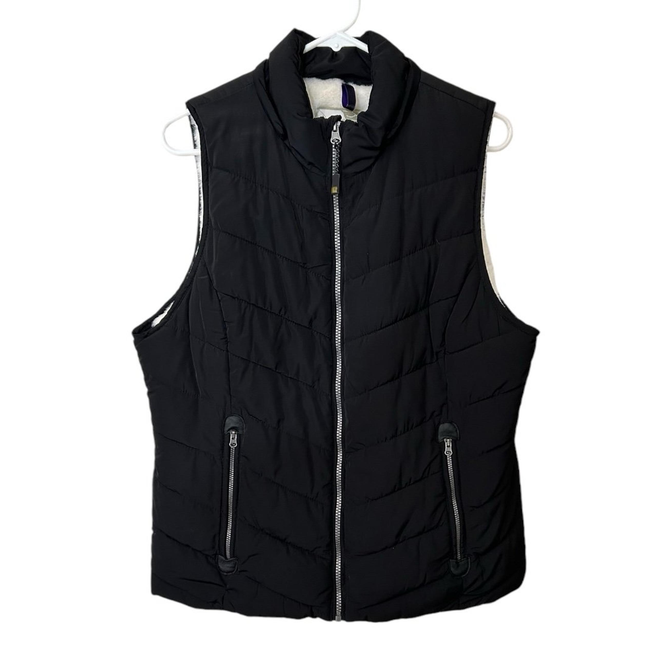 Green Tea Black Full Zip Faux Fur Lined Puffer Vest