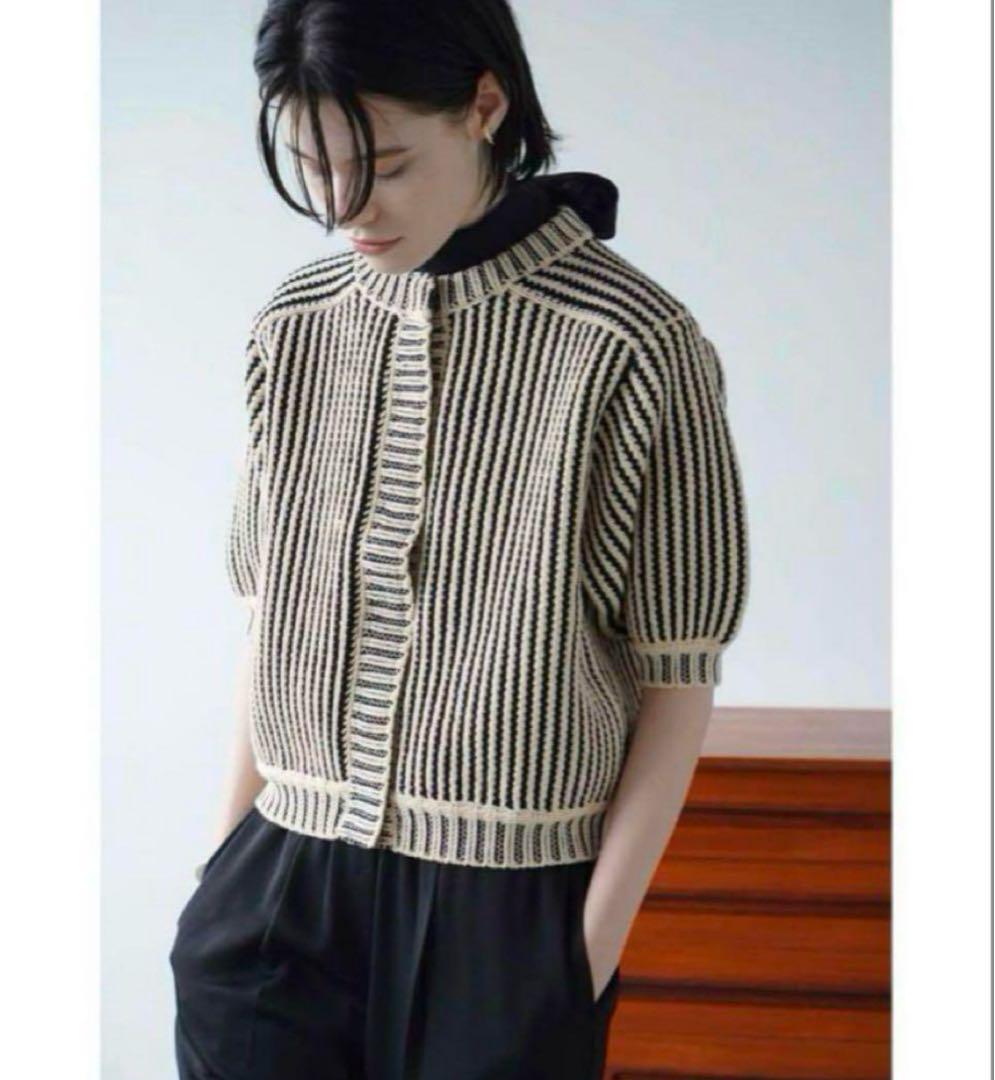 CLANE(クラネ)｜STRIPE CABLE HALF SLEEVE CD/アイボリー の通販