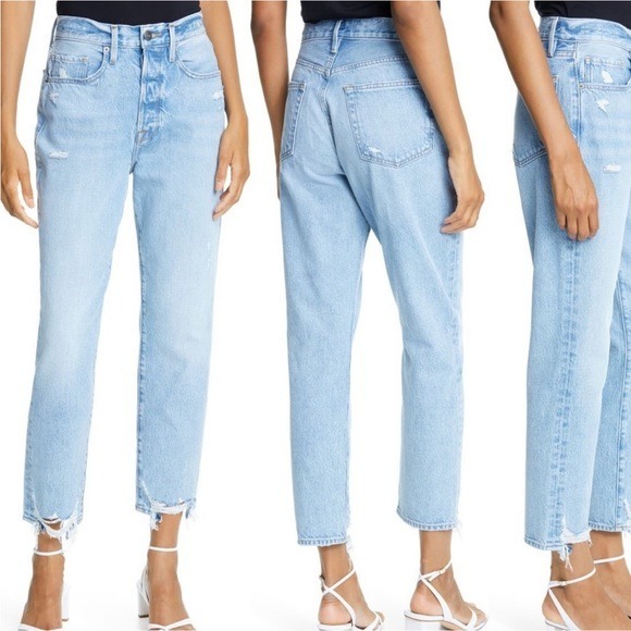 Frame Le Original Ripped High Waist Crop Jeans In London