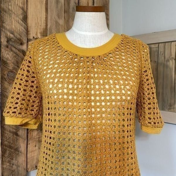 Anthropologie Angel of the North Womens Senoia Boho Sweater Mustard Crochet XS
