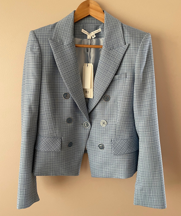 VERONICA BEARD Diego Dickey Jacket Womens Blazer in Blue Check 650 SIZE 10 NWT