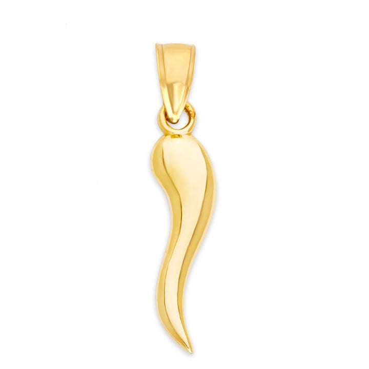 14k Solid Gold Italian Horn Pendant for Necklace Cornicello Protection Charm