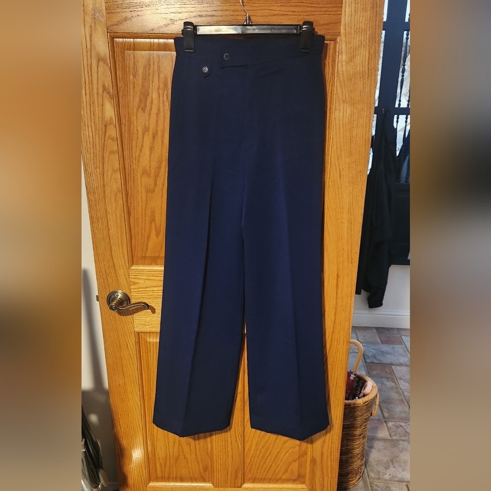 Elegant Navy Blue Wide-Leg Trousers 1970s Bell Bottoms By A Tami Original