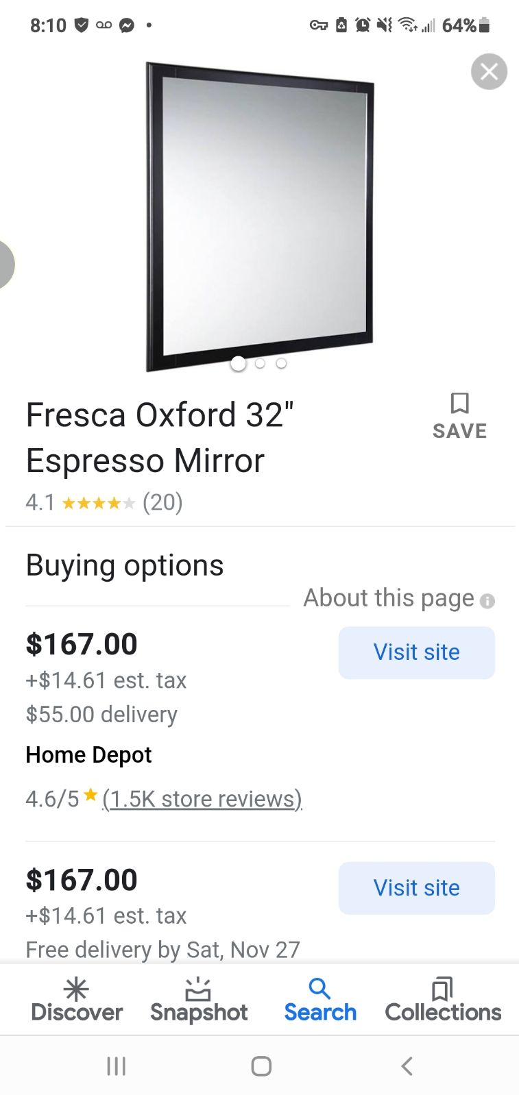 Fresco oxford mirror black/espresso frame