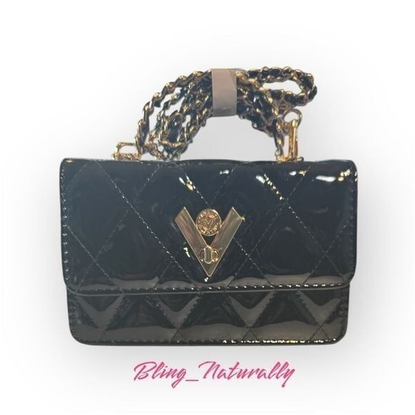 Valentino Orlandi Bleack Vegan Leather Small Crossbody Bag Gold Hardware