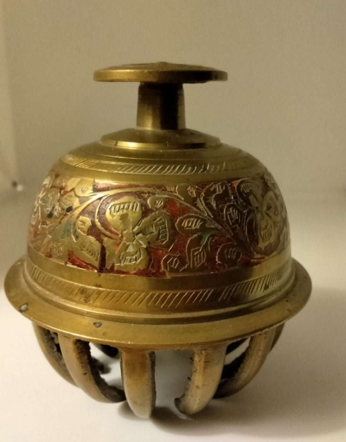 Vintage Brass Elephant Claw Bell - 3 Leaf Clover Design, Buddha Zen Altar Decor