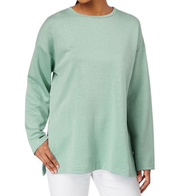 Eileen Fisher Organic Cotton Blend Terry Tunic w/ Side-Slit - Tiffany Green - 1X