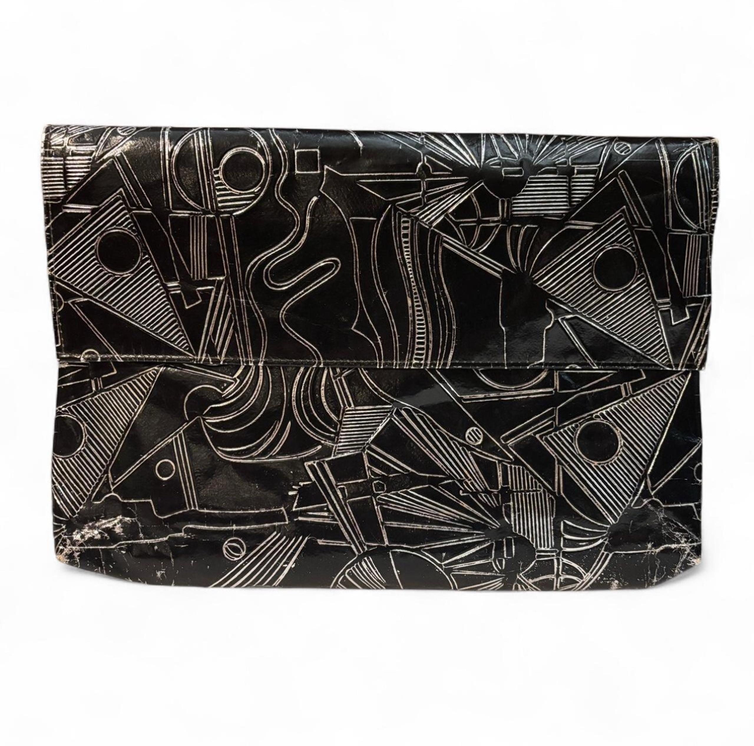 Geometric Faux Leather Laptop Sleeve Black White Abstract Art Portfolio Clutch