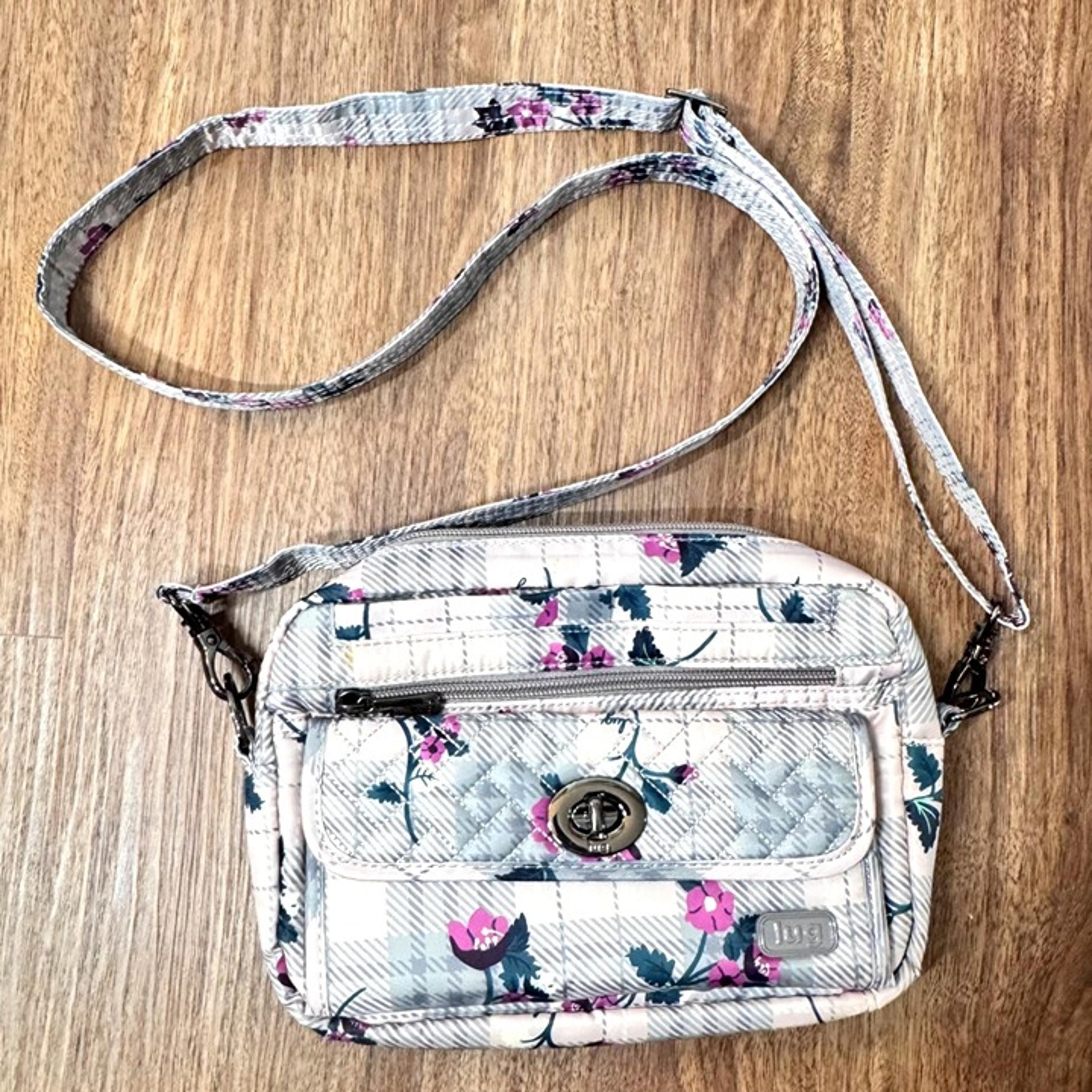 LUG Switch Floral Plaid Crossbody Bag Convertible Strap RFID Travel