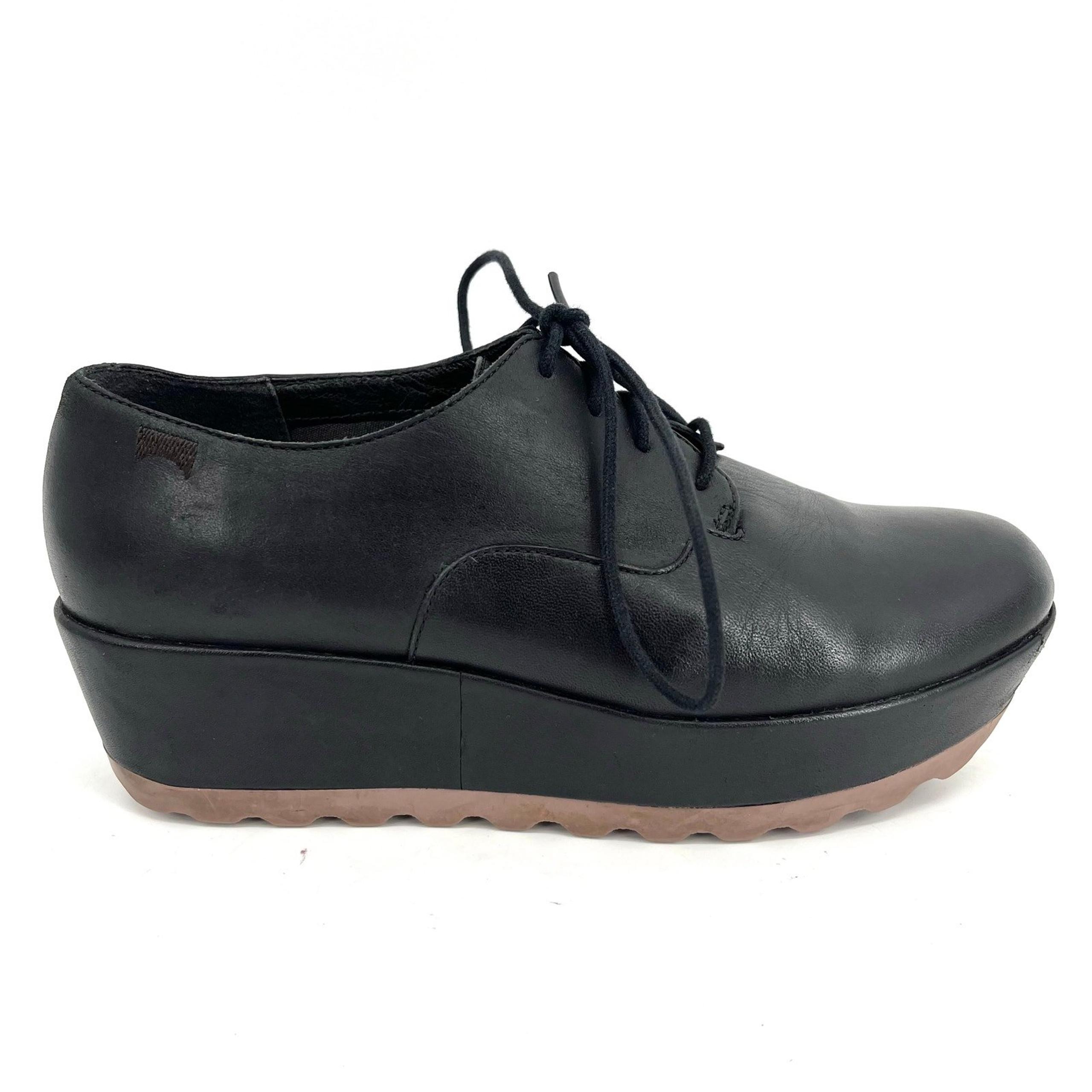 Camper Laika Black Leather Lace-Up Platform Oxford Casual Shoe Women EU38/US7.5