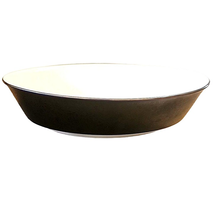 Noritake Mirano Oval Vegetable Servinf Bowl 6878 Black White Silver Rim Vintage