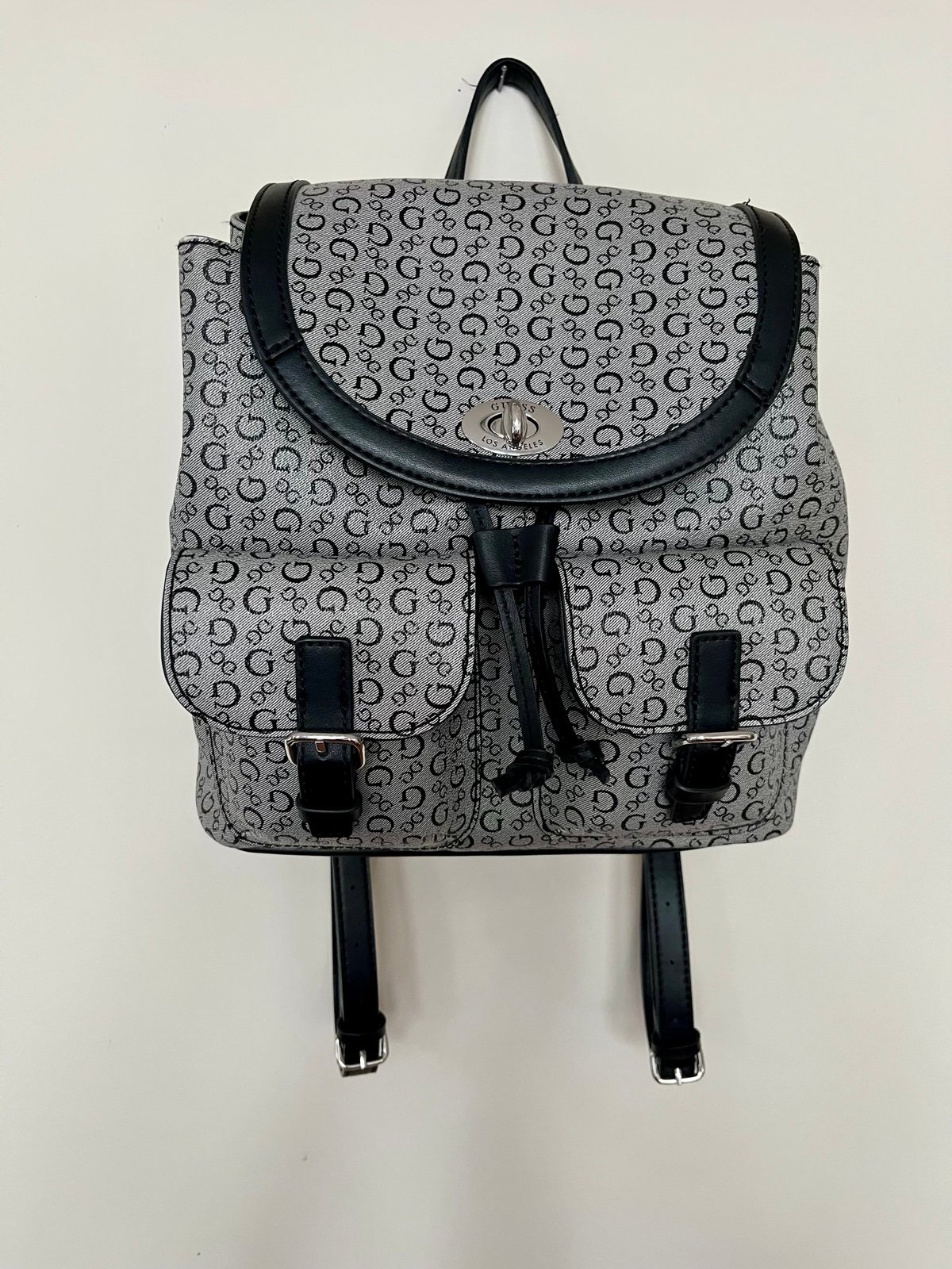 GUESS Small Backpack Signature Black and Grey Pattern Excellent Used Condition