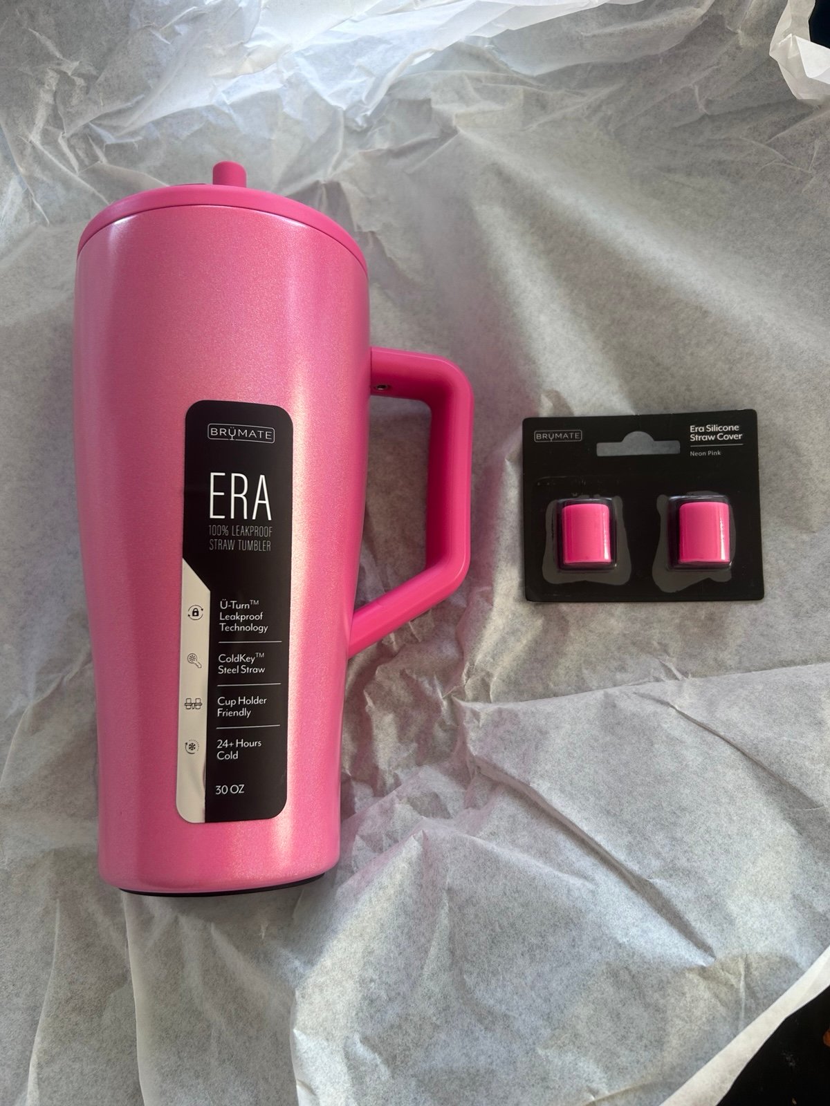 Brumate pink glitter 30oz era + magnetic toppers