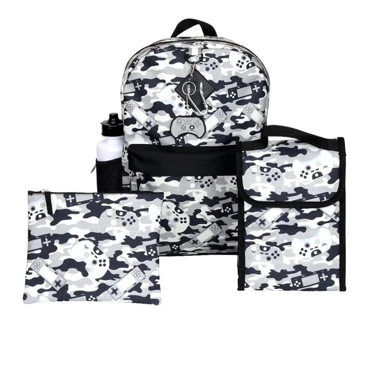 Ralme Boys Camo Gaming backpack with Lunch Box 6 piece 16 inch