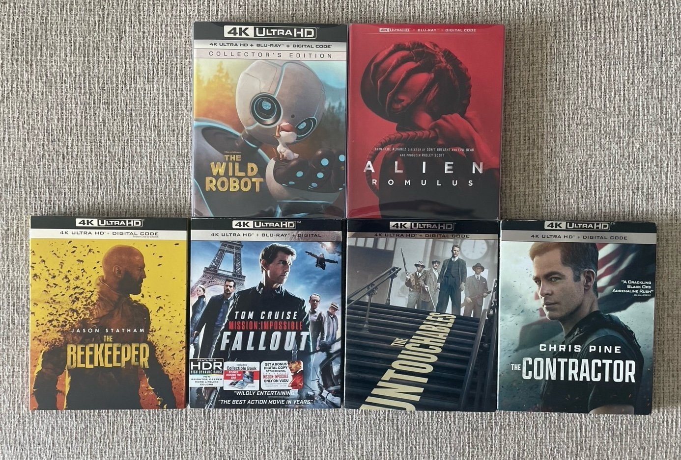 5 - 4K Blu Ray Bundle - Alien Romulus, Wild Robot, Beekeeper, The Contractor