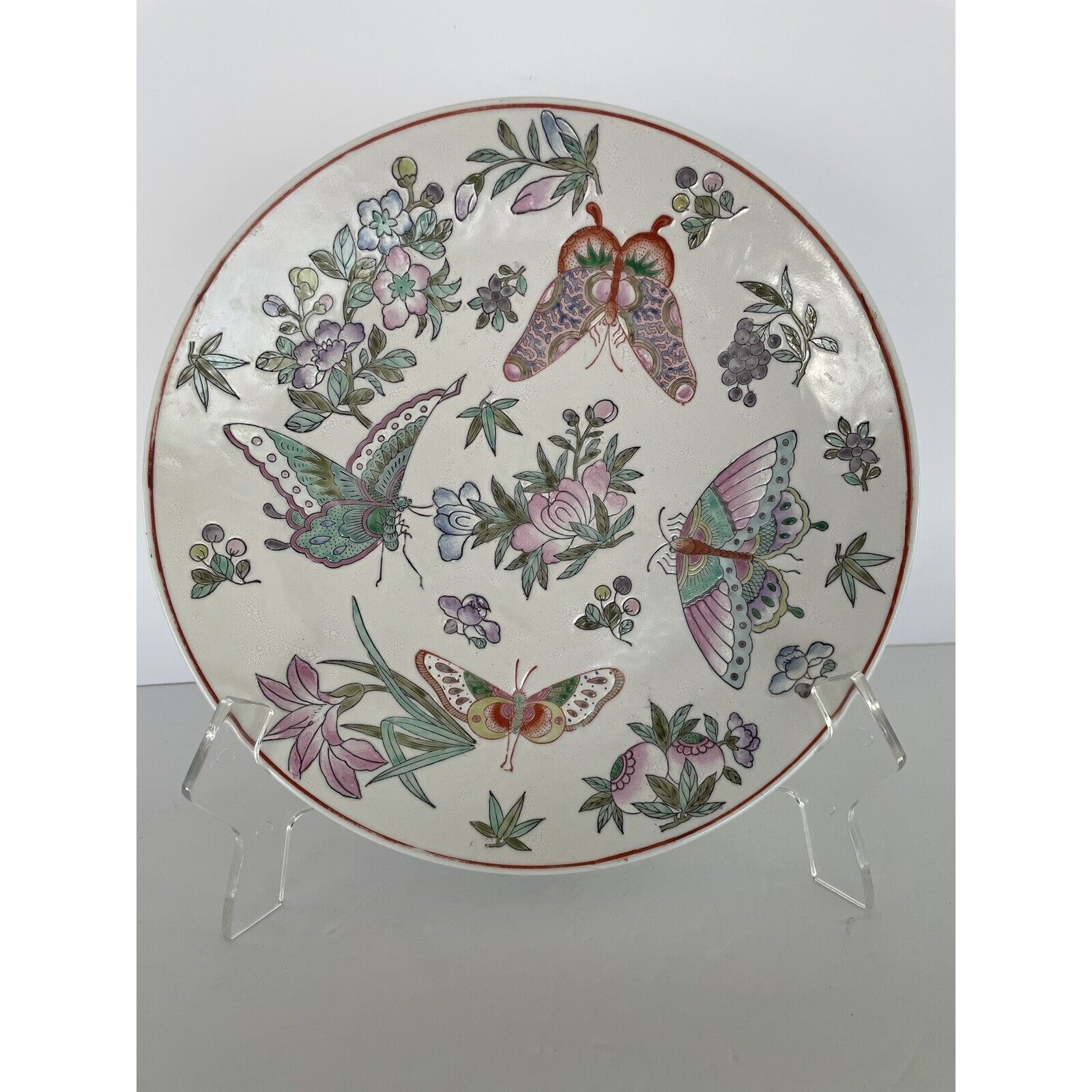 Butterfly Oriental Asian 10.5” Plate Butterflies Moth Flowers Pattern Purples