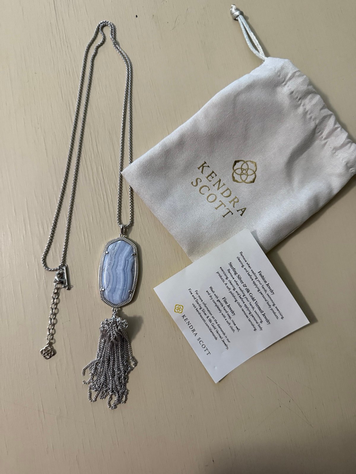 Kendra Scott silver rayne blue agate necklace tassel