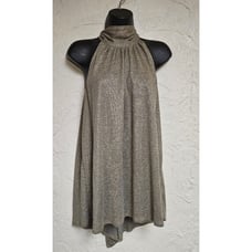 HALSTON HERITAGE Backless Halter Top Antique Gold Shimmer LG Holiday Party