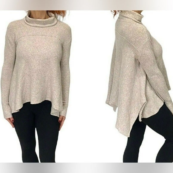 Free People Beige Asymmetrical Turtleneck Sweater Size M