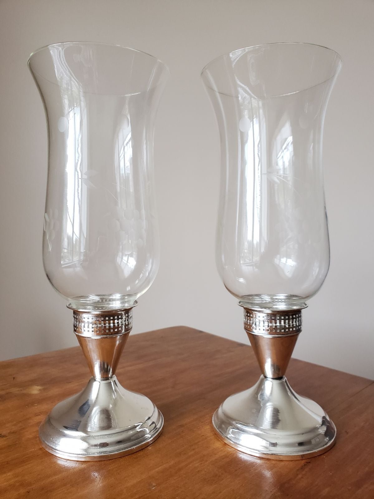 Set of 2 Vintage Duchin Creation Candle Holders with Hurricane Glass