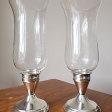 Set of 2 Vintage Duchin Creation Candle Holders with Hurricane Glass