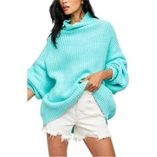 Free People Aqua Swim Too Deep Oversized Turtleneck Sweater