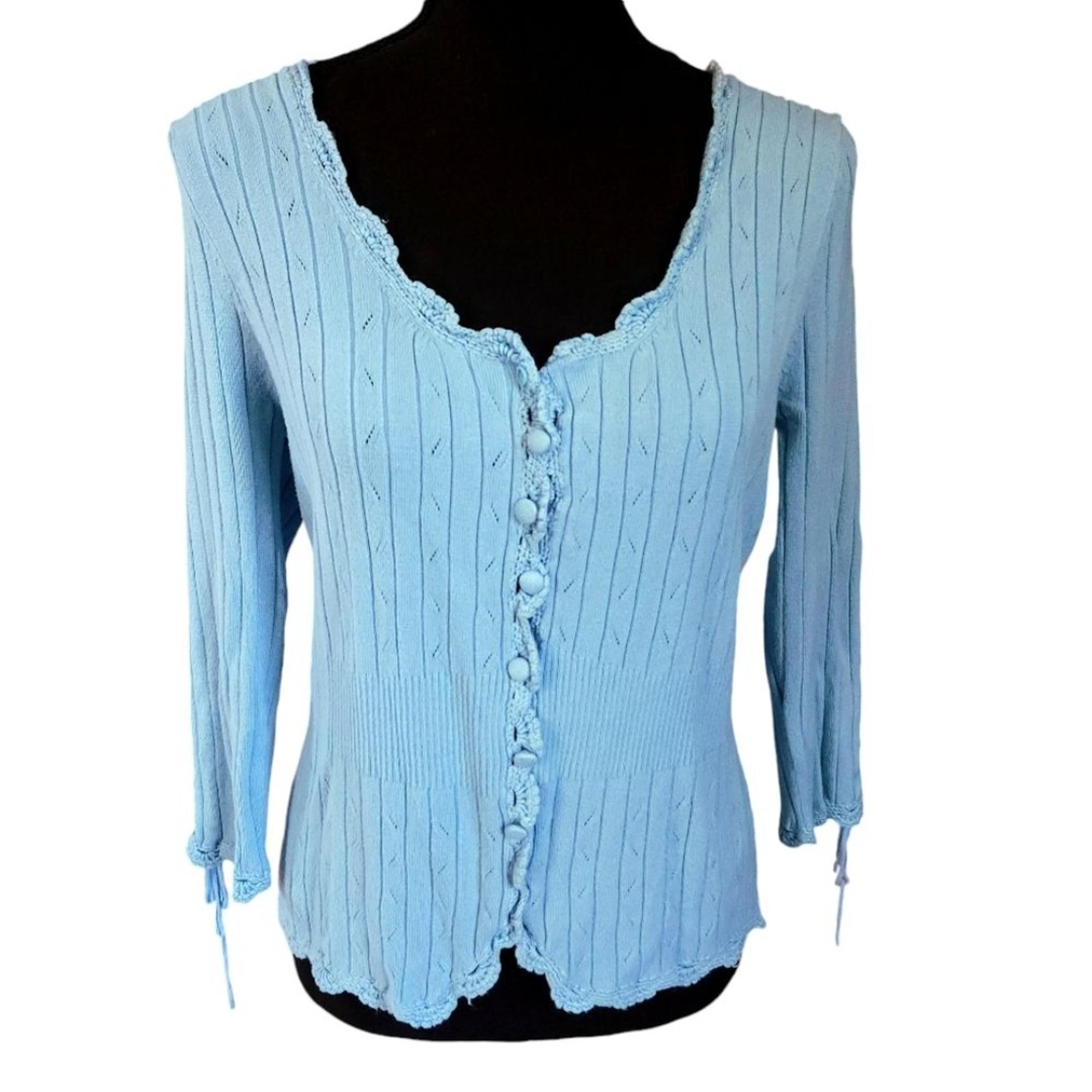 2000s Blue Ribbed Scoop Neck Crochet Top sz M