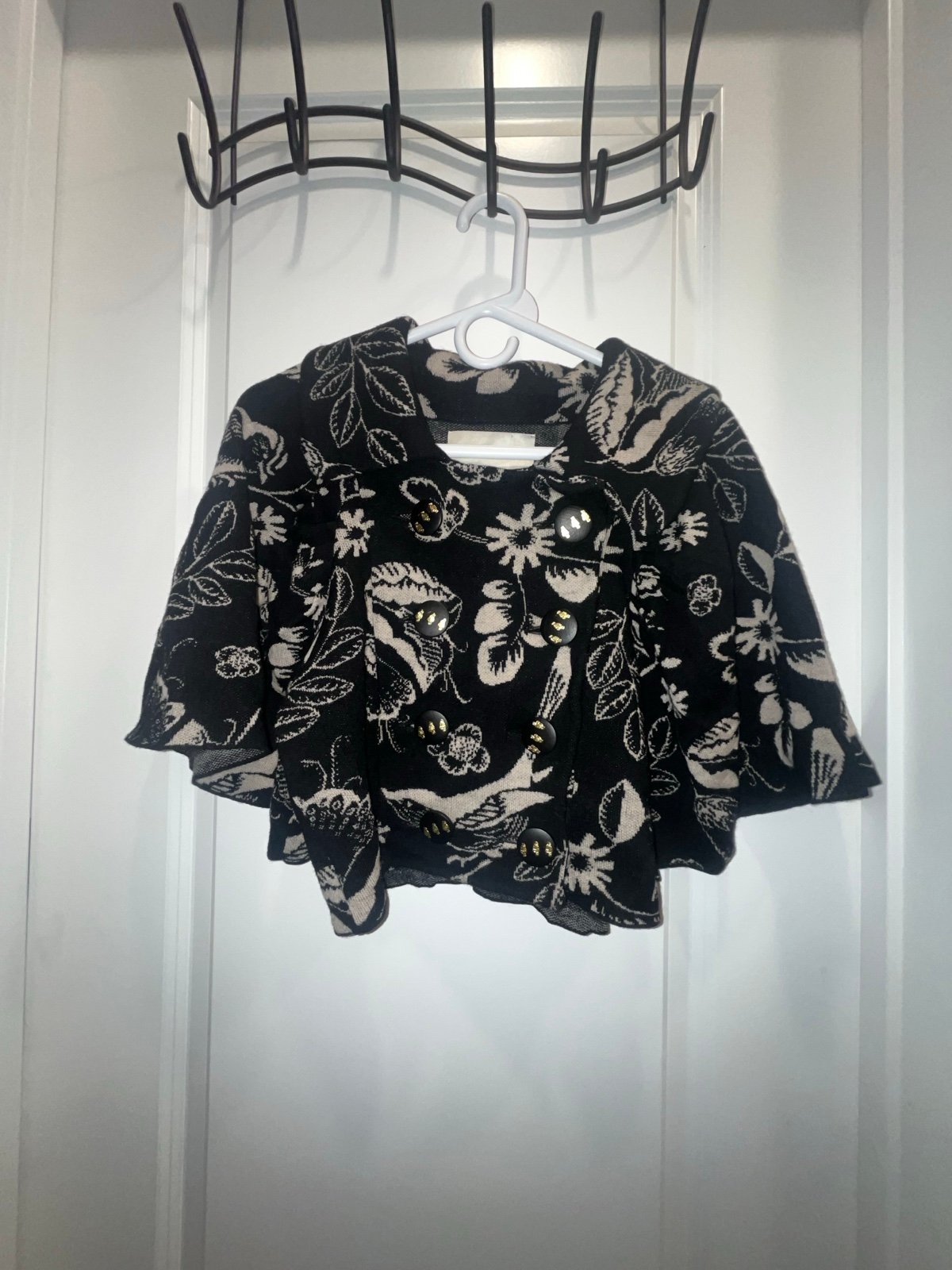 Anthropologie LEIFSDOTTIR Black Birds Midnight Passerine Wool Cardigan sweater