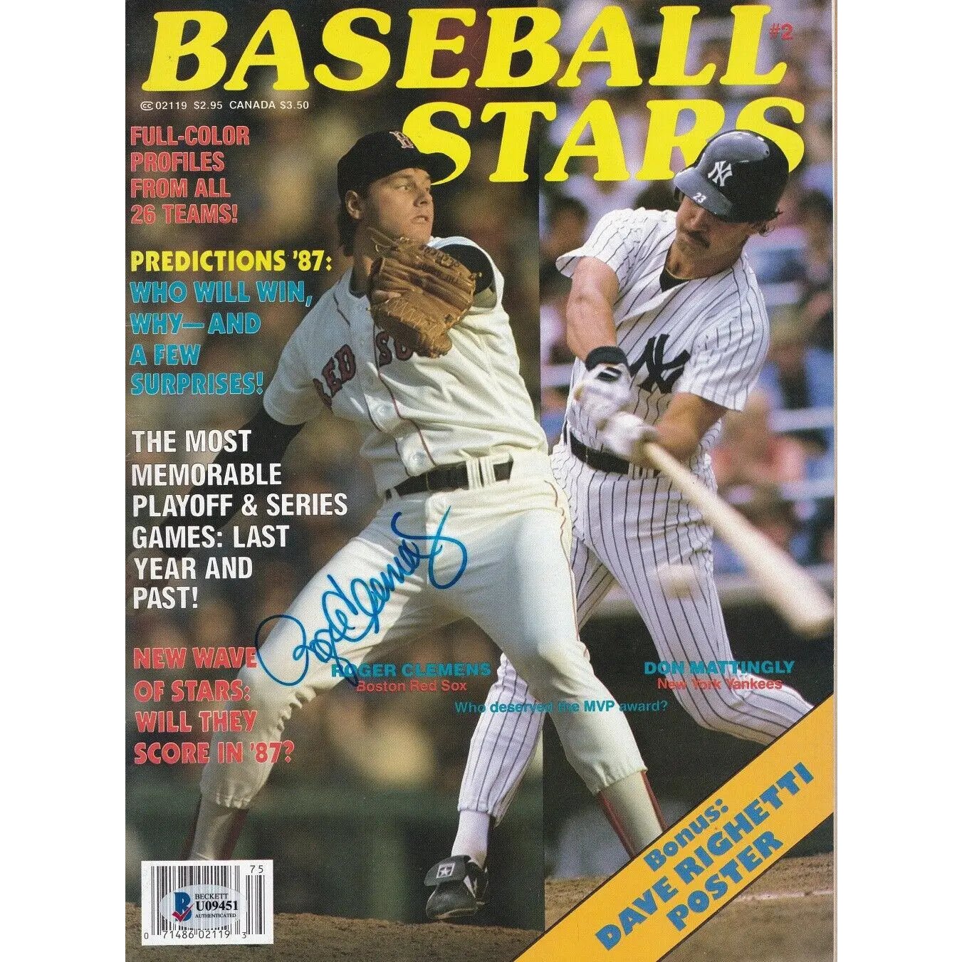 Roger Clemens Signed Boston Red Sox Baseball Stars Magazine BAS U09451