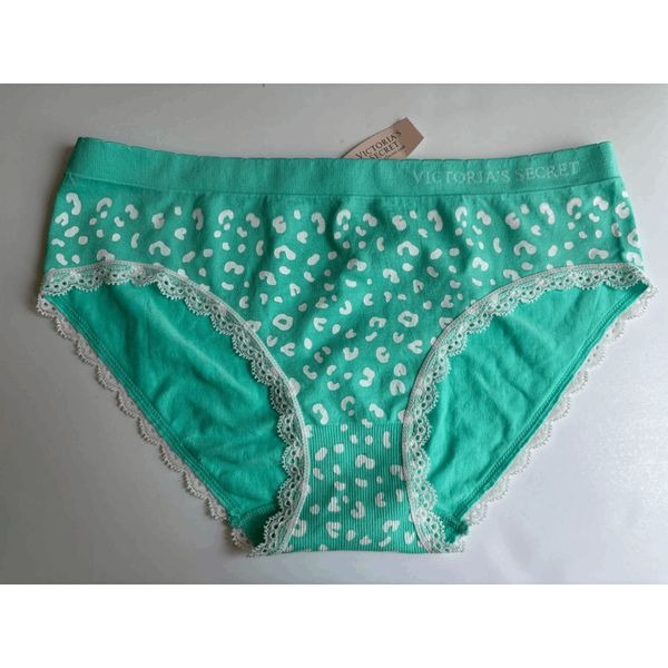 Victorias Secret Vintage Hiphugger Panty Seamless Lace Cheetah Print Teal Size M